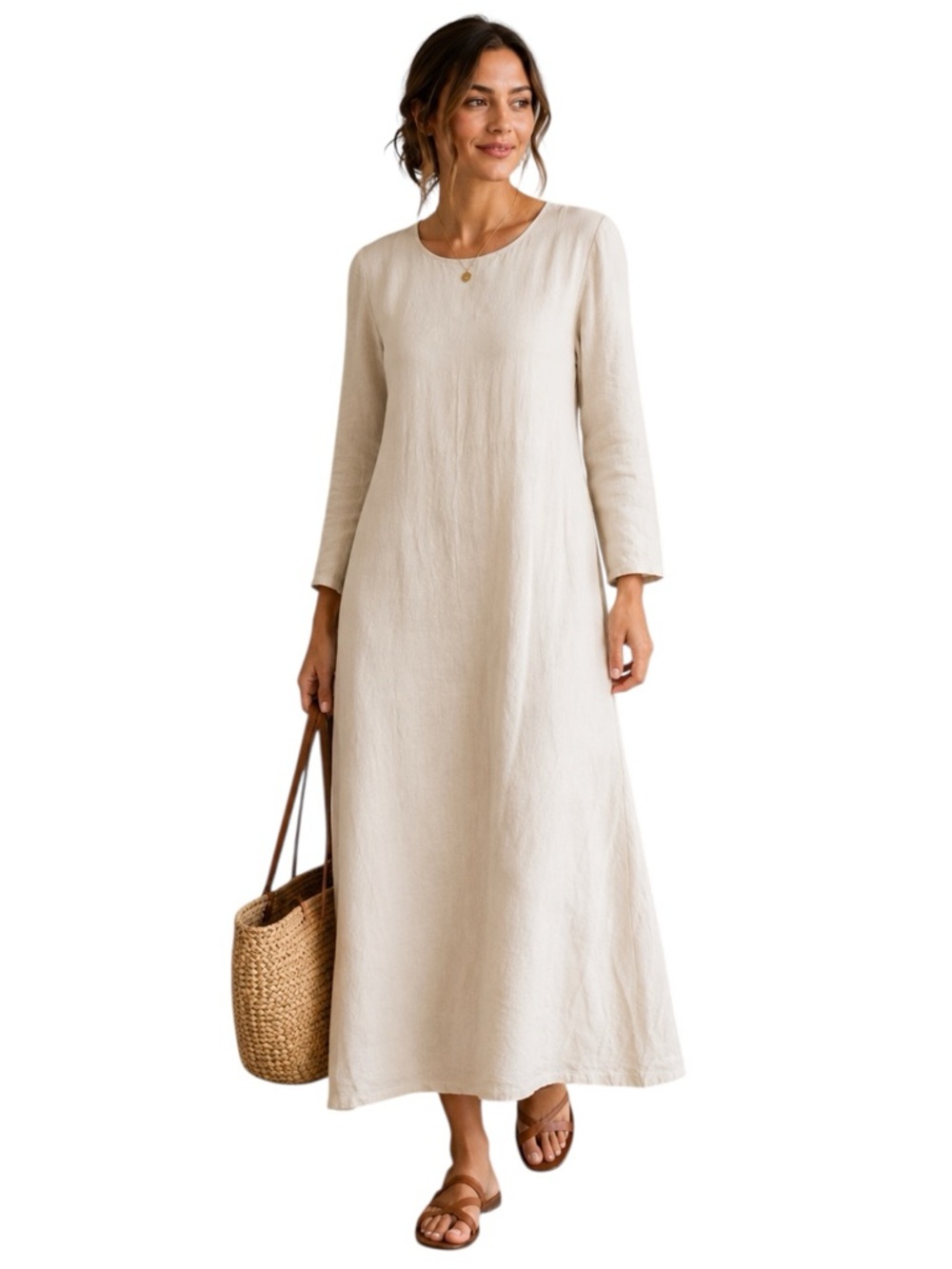 Veiled White Linen Blend Maxi Dress M/56 Modest Abaya Occasion Resort L/S
